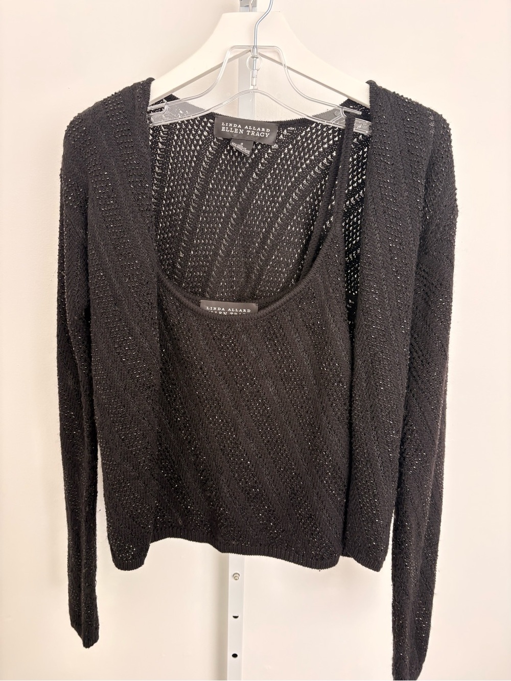Ellen Tracy Black Open-Knit Sweater Tank Set